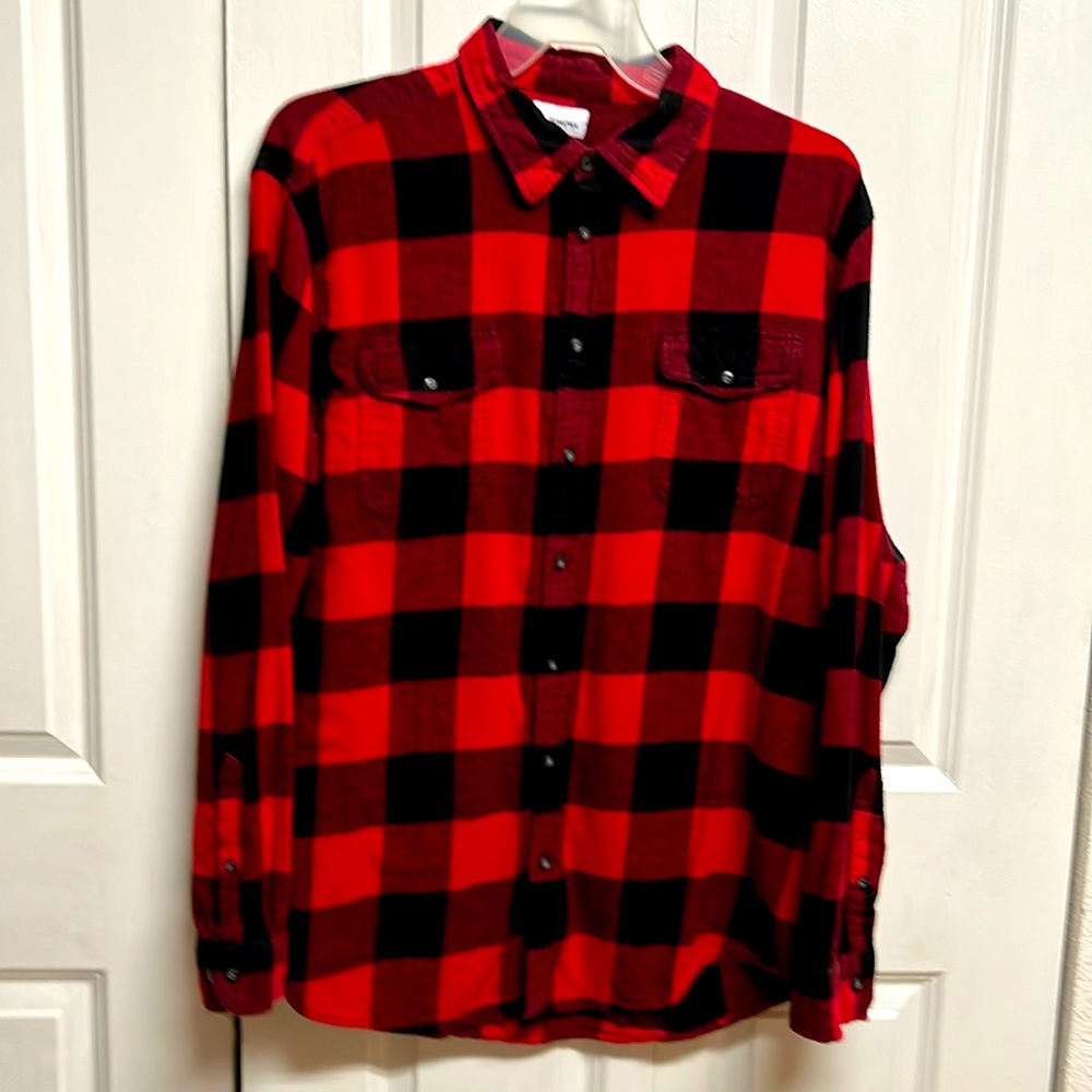 Sonoma Classic Red Black Plaid Pocket Long Sleeve Mens Flannel Shirt Size XL